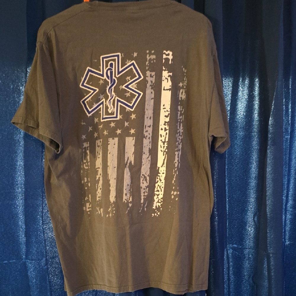 Port and Company Olive Green Short-Sleeve EMT Star & Flag Graphic Tee